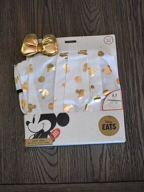 Disney Eats Ladies Gold Foil Minnie Mouse Print Apron with Bow One Size NEW